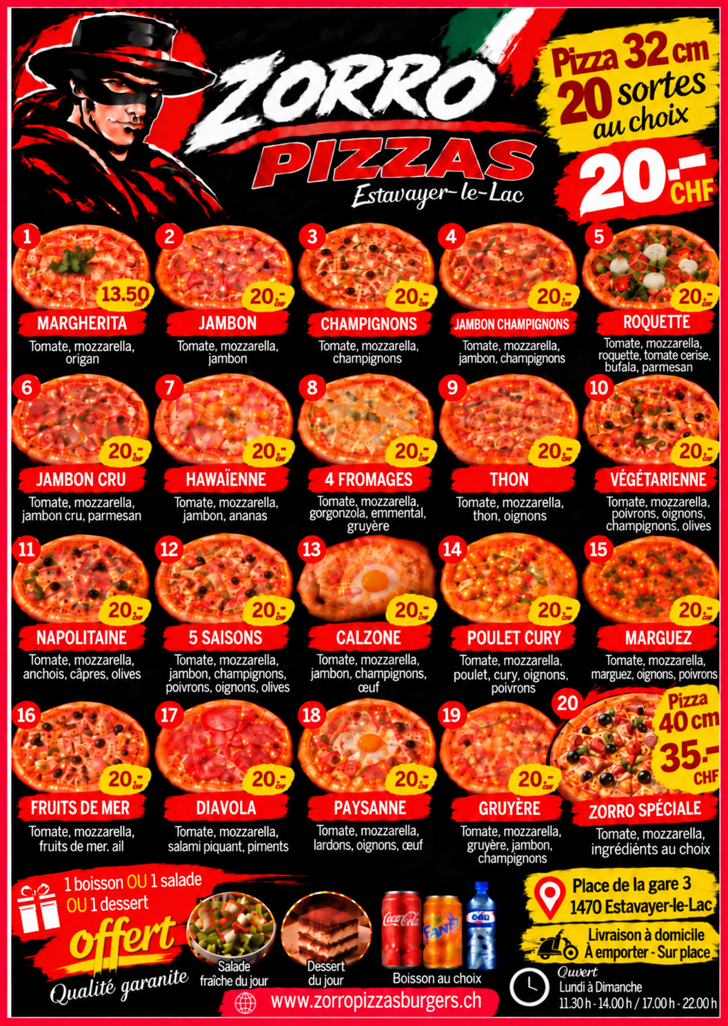 Carte ou offre Zorro Pizzas Burgers — flyer 3